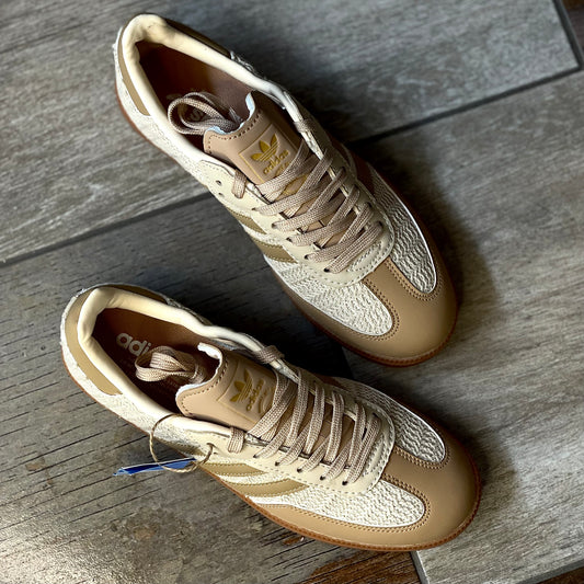 Top view of adidas Wmns Samba OG Knit Pack Sand Strata lifestyle sneakers