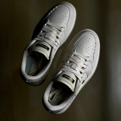 Top view of Air Jordan 1 Method of Make Light Legend Brown — soft tumbled leather upper with classic AJ1 panel layout