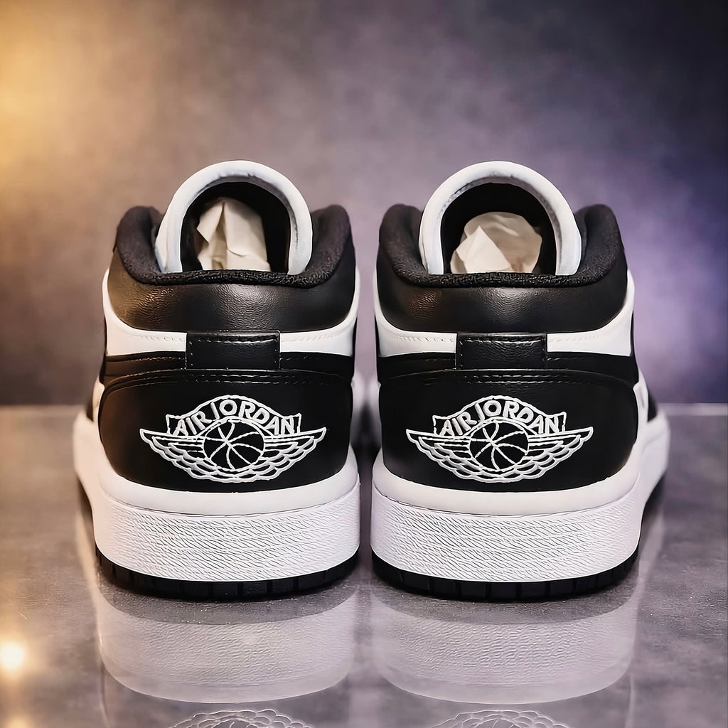 Air Jordan 1 Low rear view featuring branding and AJ1 logo 