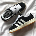 Close-up of black suede texture on adidas Campus