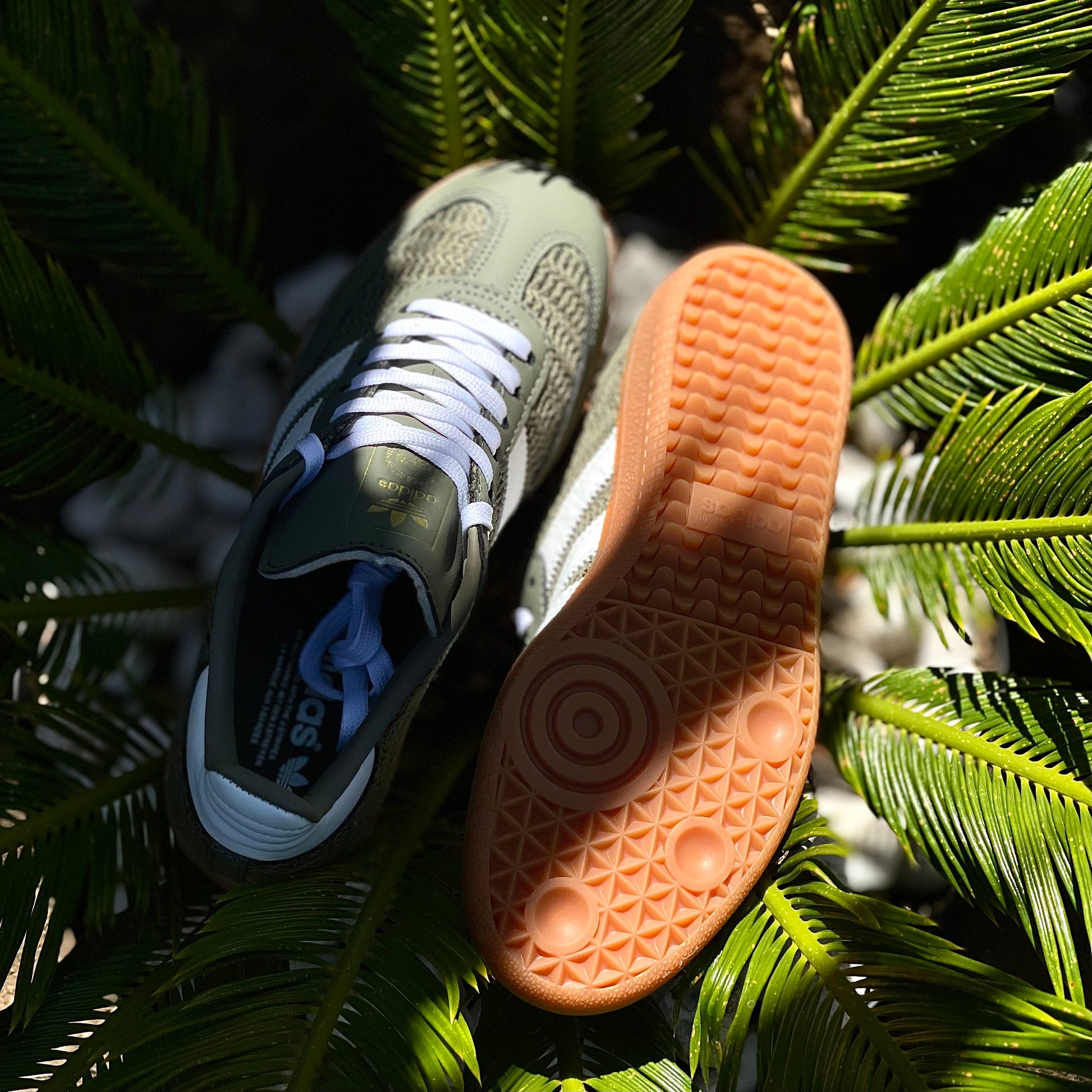 Adidas Samba OG Knit Pack Orbit Green featuring cream three-stripe design and gum sole