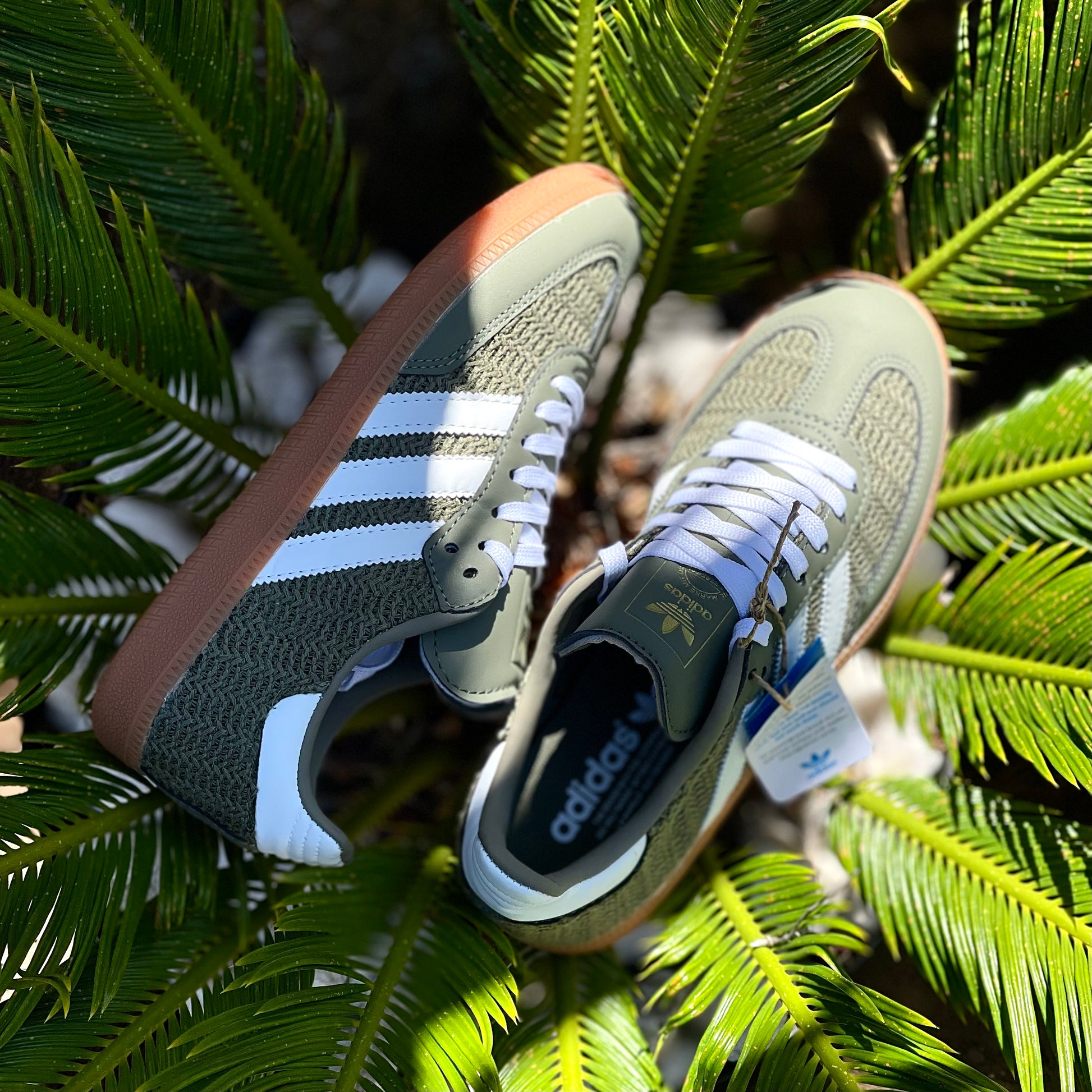 Adidas Samba OG Knit Pack Orbit Green Olive sneaker side profile on clean background