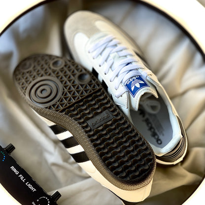 Gum rubber sole of Adidas Samba OG with traction pattern visible