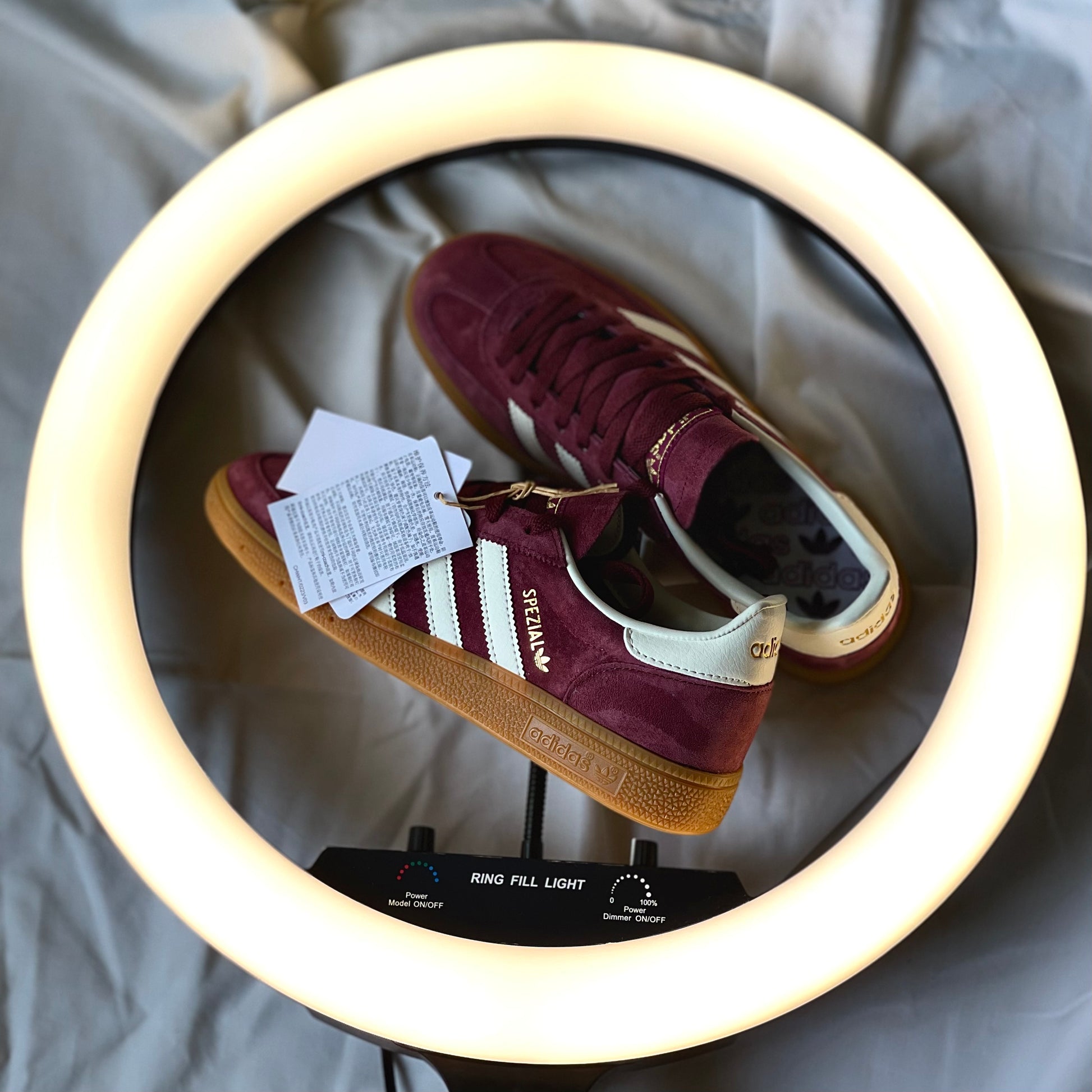 Adidas Handball Spezial Maroon Cream showcasing gold Spezial branding on side panel