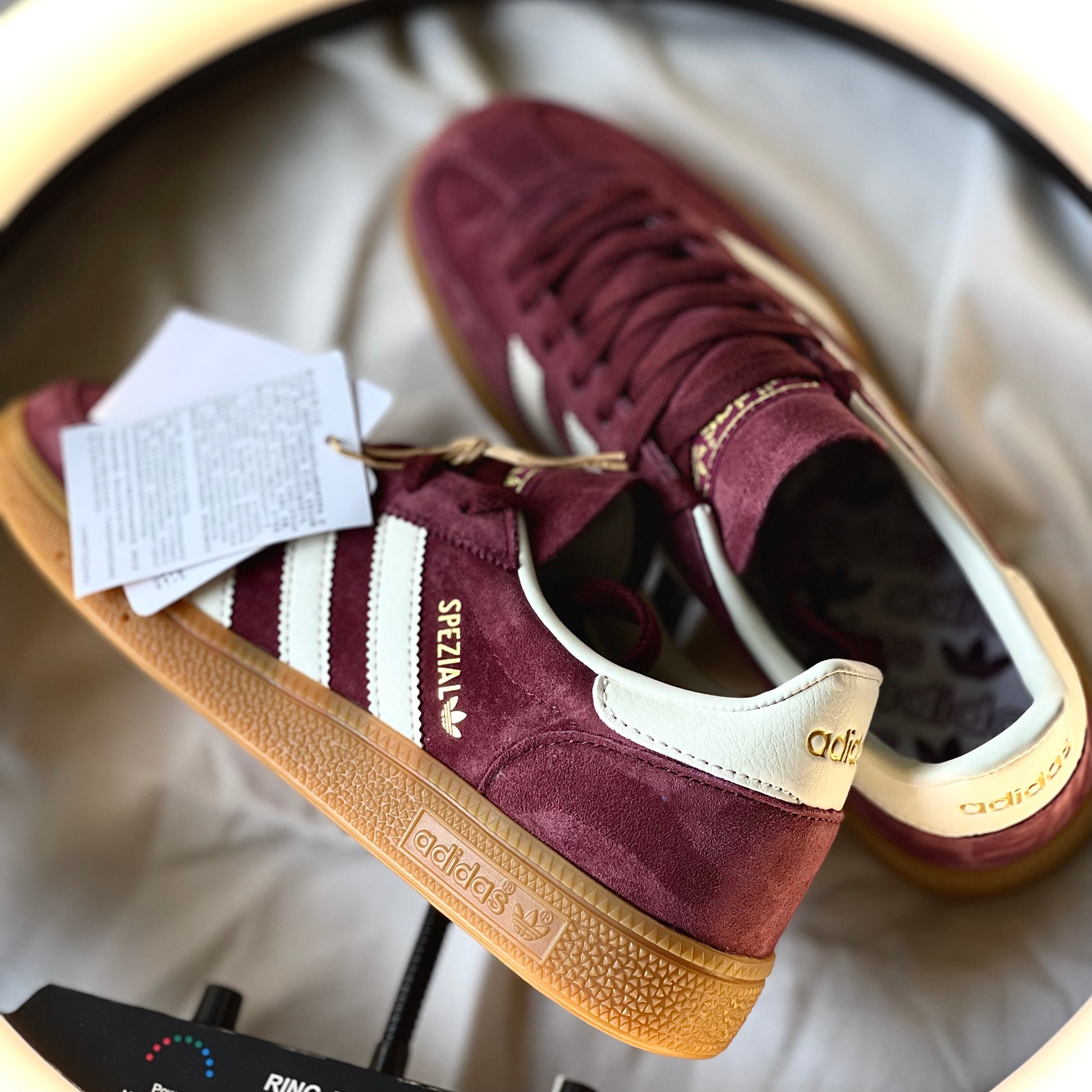 Adidas Handball Spezial Burgundy Maroon Cream sneaker side profile on clean background