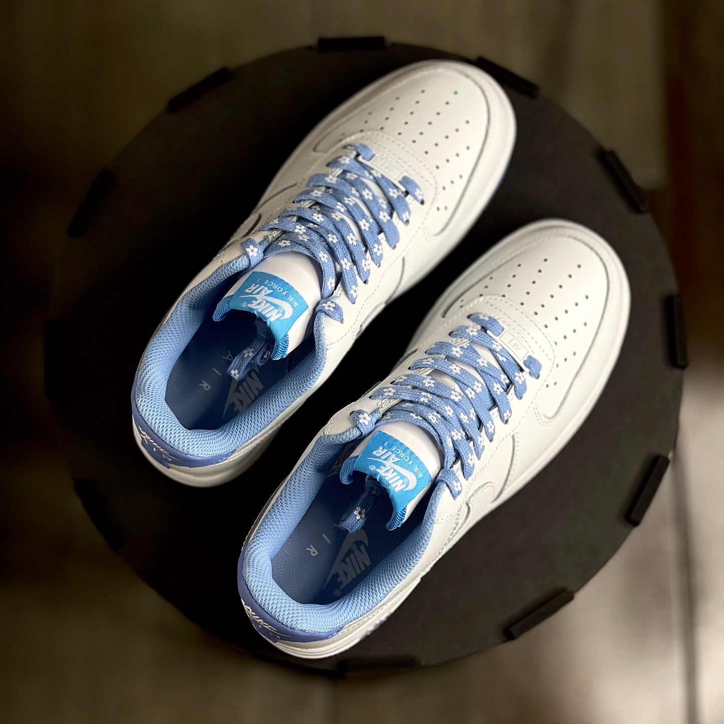 Top-down view of Nike Air Force 1 Low Psychic Blue highlighting lace structure and perforated toe box