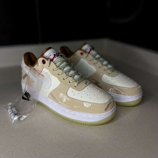 Angled view of Air Force 1 “Year of the Rabbit” — special edition sneaker with pastel colorway and rabbit motif
