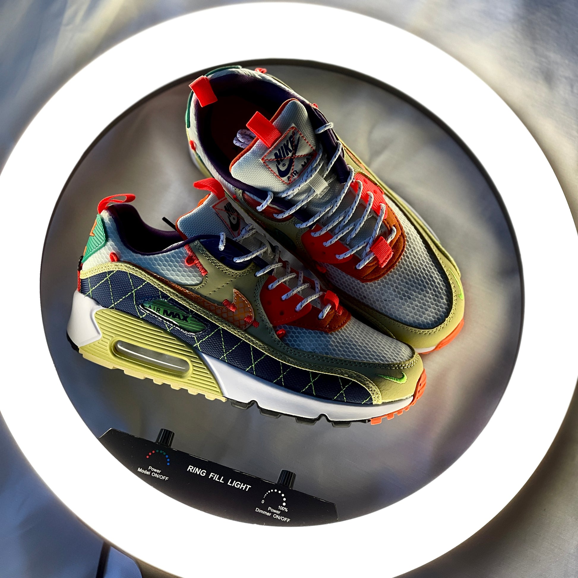 "Side profile of Nike Air Max 90 Mountaineering featuring mixed-material upper and visible Air unit"