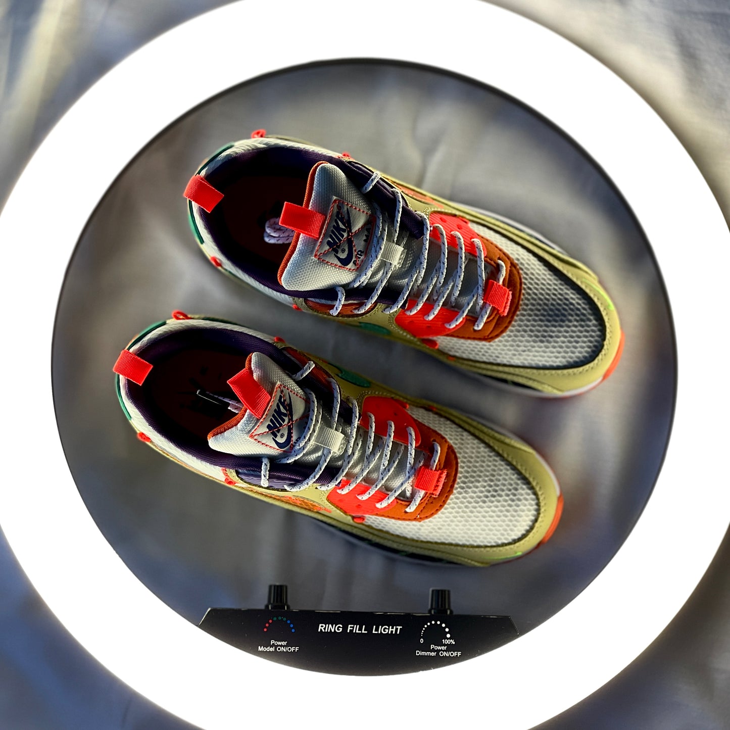 "Top view of Nike Air Max 90 Mountaineering showcasing mesh panels and trail-style colour blocking"