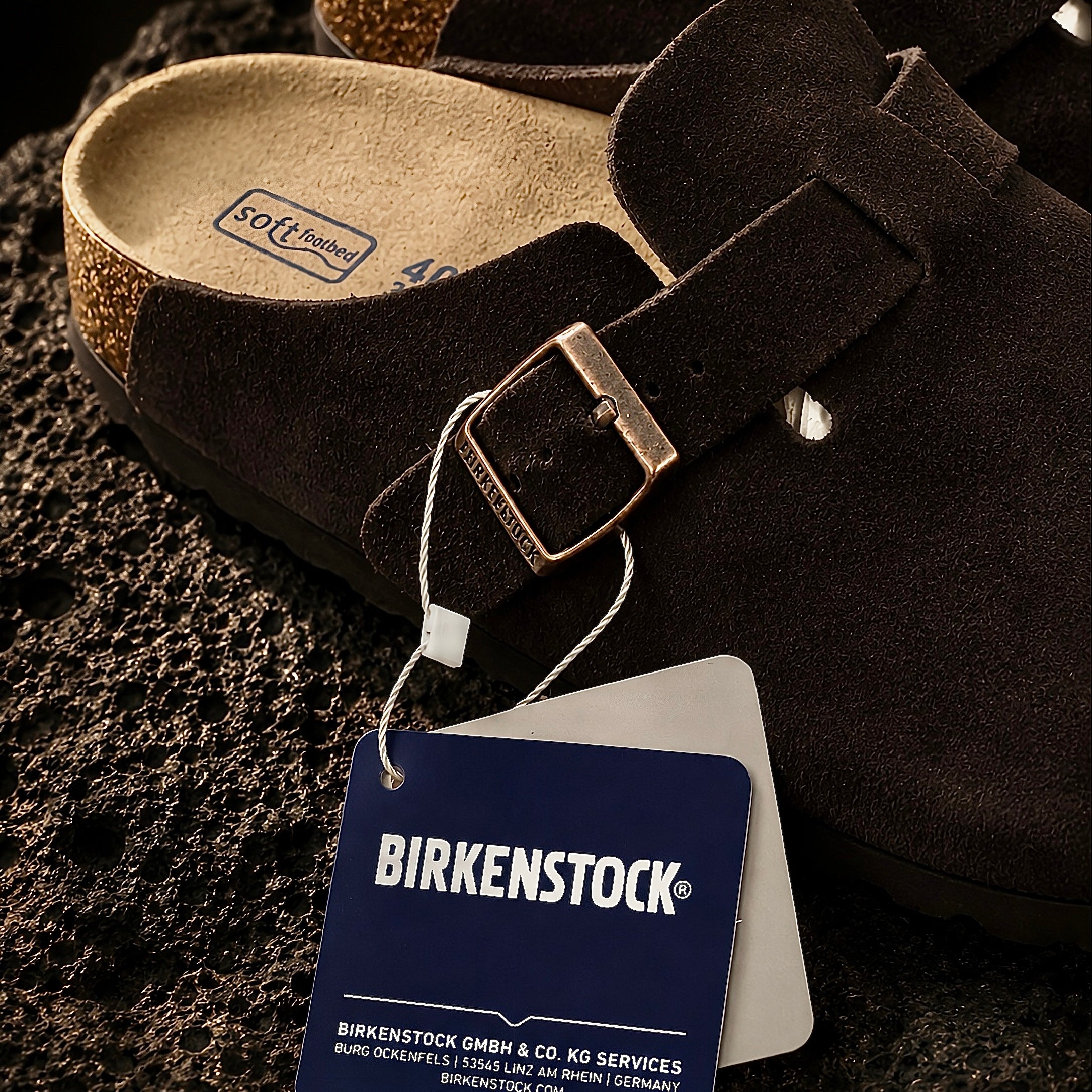 Adjustable buckle detail on Birkenstock Boston Mocha