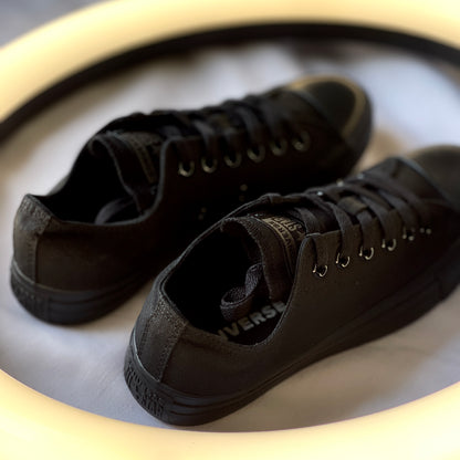 Heel view of Chuck Taylor All Star Low Black Mono