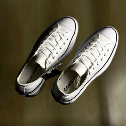 Top view of Converse Run Star Hike Low White — white canvas upper with tonal laces and reinforced toe cap