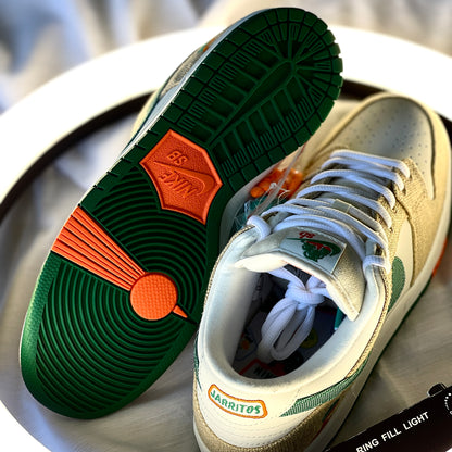 Nike Dunk Low SB Jarritos outsole with gum rubber traction pattern and orange Nike SB branding.