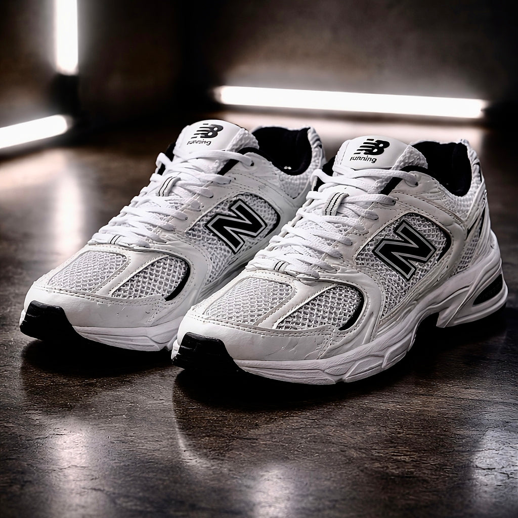 New Balance 530 White Black side profile sneaker