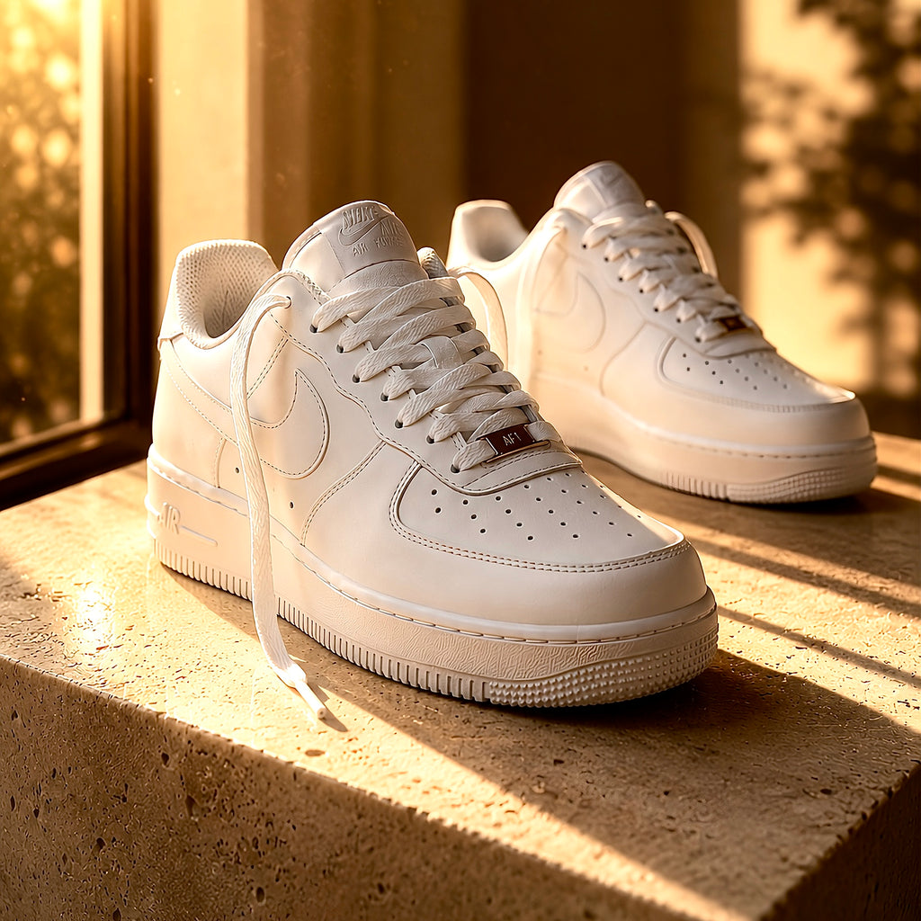 Close-up of perforated toe box on Nike Air Force 1 ’07 Low Triple White