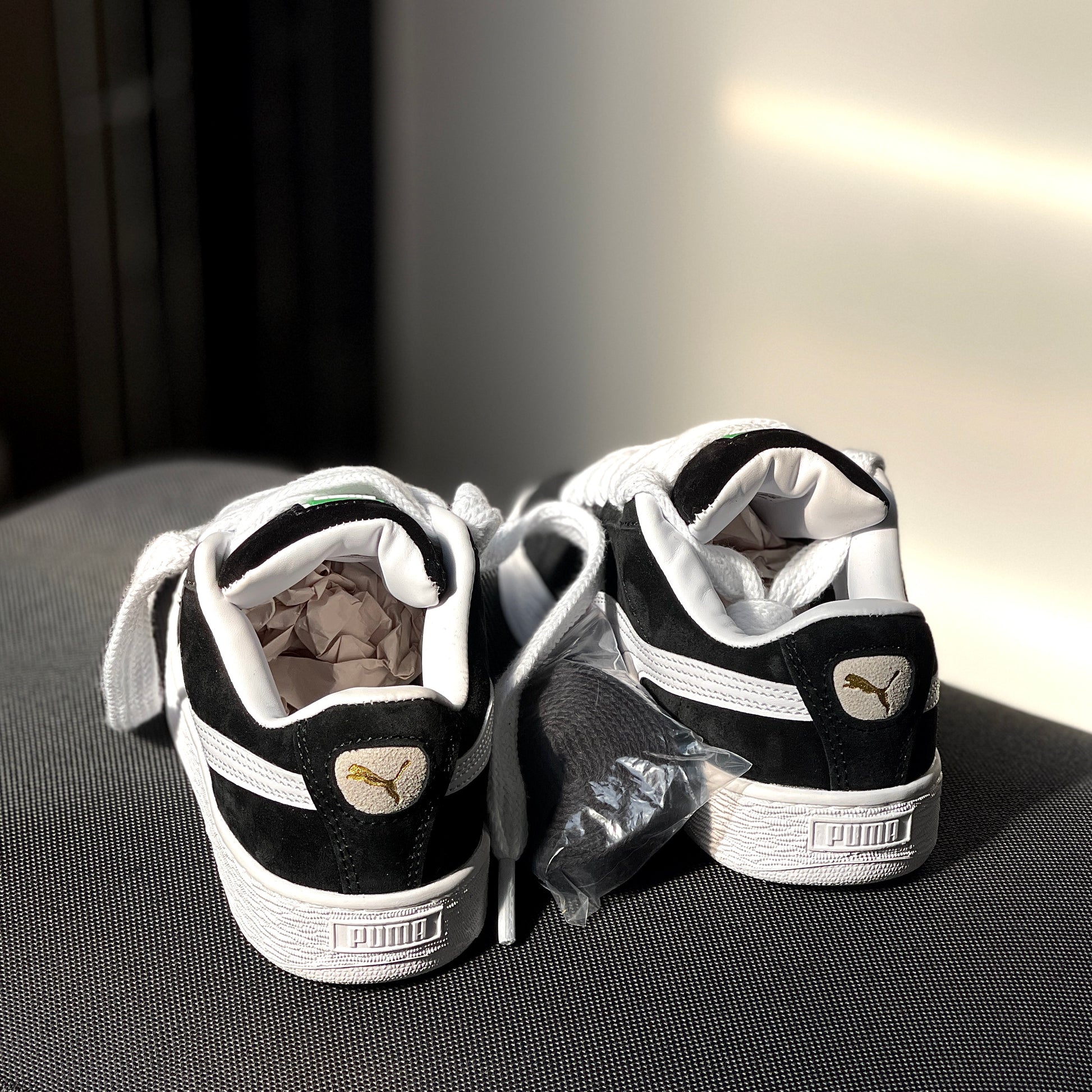 Heel branding on Puma Suede XL Black White sneaker